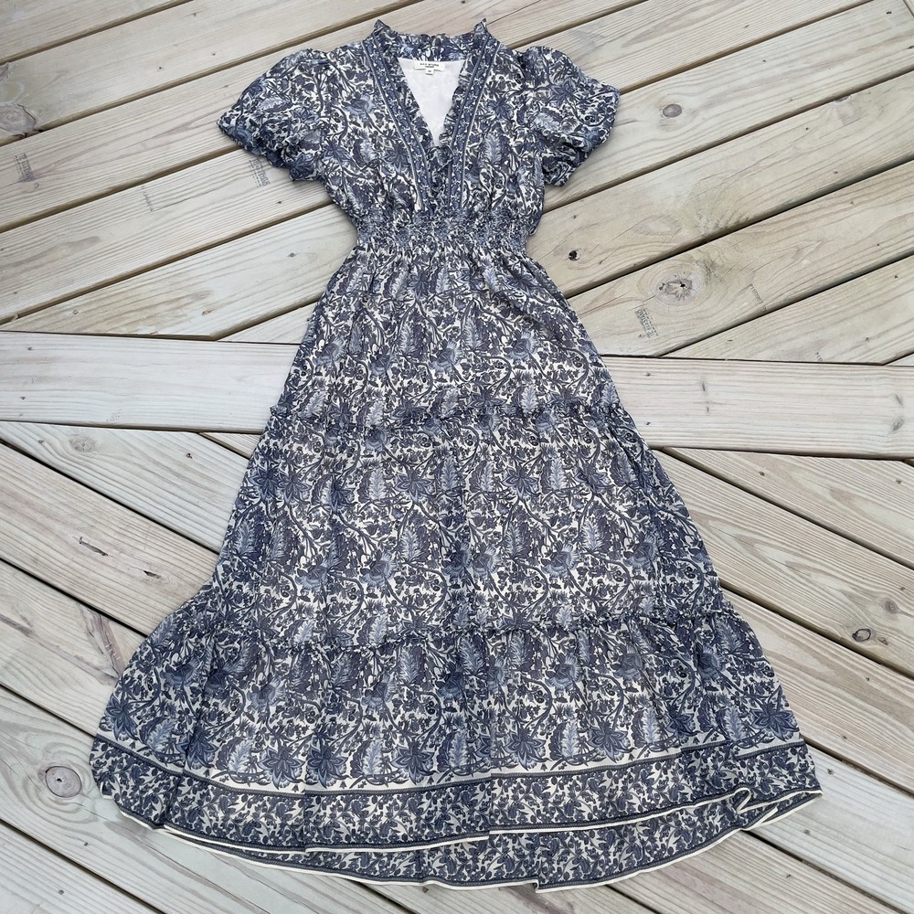 NWOT Max Studio Periwinkle Blue Floral Maxi Dress Smocked Waist Sz S Cottagecore